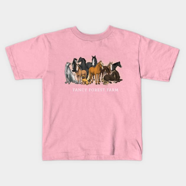 Fancy Forest Farm • Family Portrait • White Text Kids T-Shirt by FalconArt